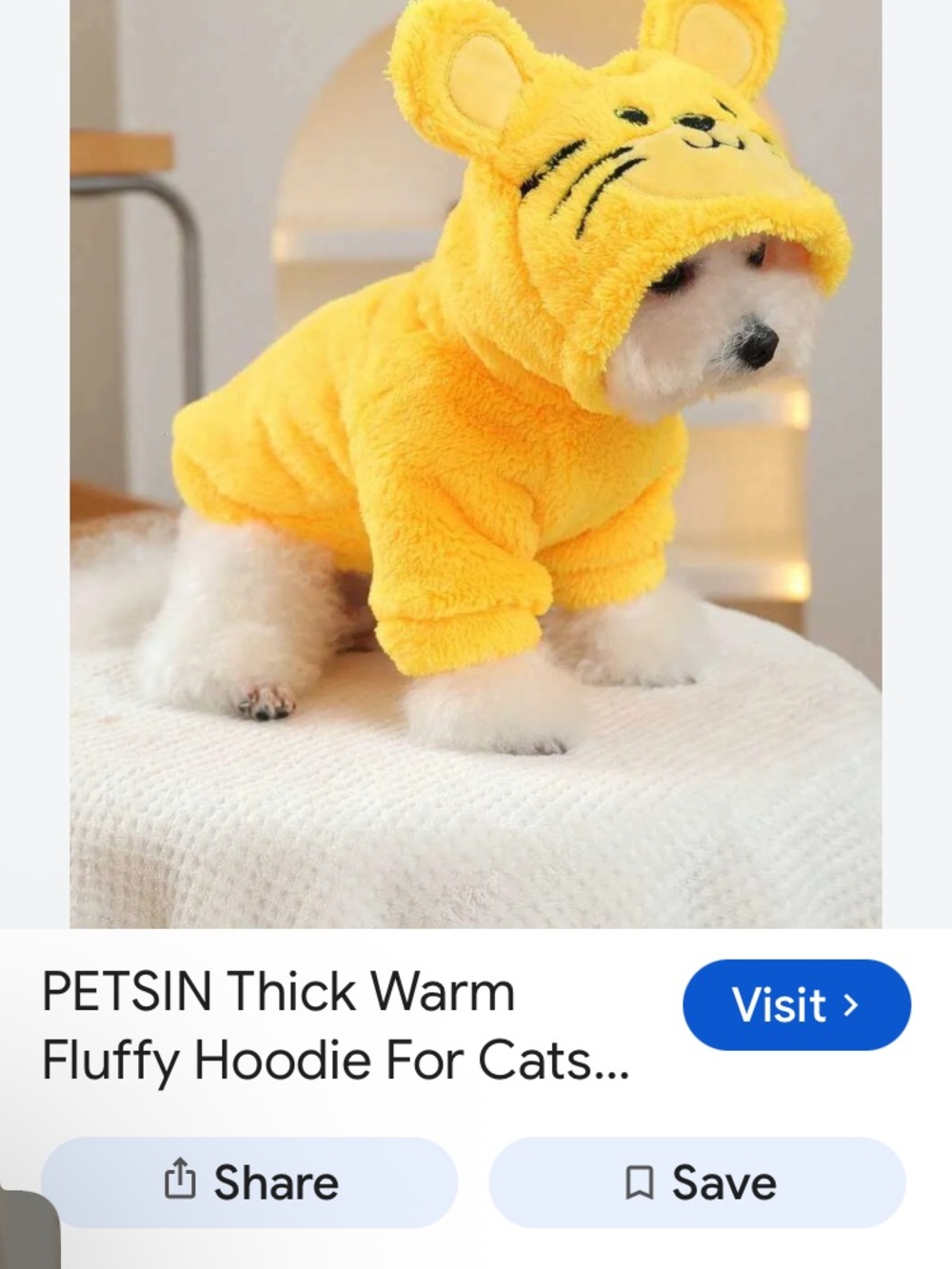 Plush Yellow Cat Hoodie with Built-In D-Ring - Picture 3 of 4